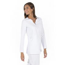 Veste manches longues pharmacienne blanche en microfibre pour femme - MyLookPro