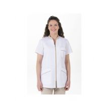 Blouse médicale pour femme à manches courtes blanc surpiqûres beige 67% polyester 33% coton