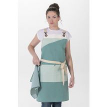 Tablier femme à bavette toile verte tricolore 55% Polyester 45% Coton
