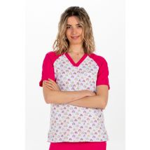 Blouse médicale unisexe motif arc-en-ciel fuchsia 100% Polyester