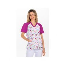 Blouse médicale unisexe coeurs mauves 100% Polyester