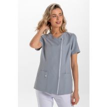 Blouse femme grise avec patte blanche 100% Polyester