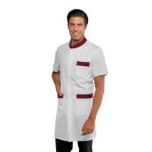 Blouse de travail pour homme à manches courtes Dover blanche/bordeaux 65% Polyester 35% Coton