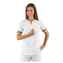 Tunique métiers de santé blanc et doré col Mao Isacco - MyLookPro