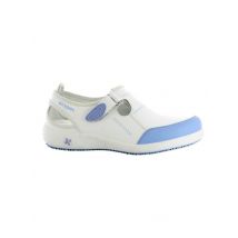 Sabot médical en cuir Lilia Oxypas blanc et bleu