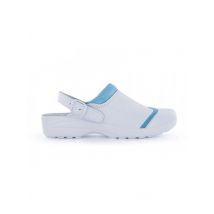 Sabot de travail souple Mado en cuir souple blanc et bleu - MyLookPro