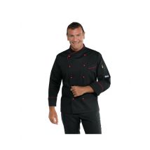 Veste cuisiner coupe slim noire et rouge