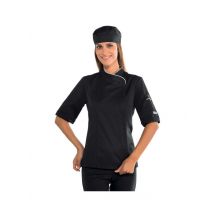 Veste cuisine femme manches courtes noire et blanche - MyLookPro