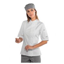 Veste blanche de cuisine Femme manches courtes 100% coton - MyLookPro