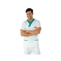 Casaque Médicale Col en V 100% Coton Unisexe Blanc Vert