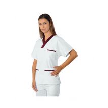 Casaque Médicale Col en V 100% Coton Unisexe Blanc Bordeaux - MyLookPro