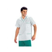 Casaque Médicale Col en V 100% Coton Unisexe Blanc profilo Vert - MyLookPro