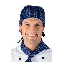 Toque Bandana Cuisine Blanc Carreaux Bleu