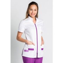 Tunique médicale manches courtes col mao blanc violet