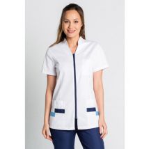 Tunique médicale manches courtes col mao fermeture éclair blanc et bleu - MyLookPro