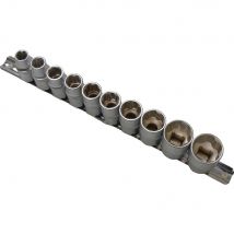 BlueSpot 10 Piece 1/2" Drive Bi Hex Socket Set on Rail Metric 1/2"