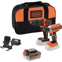 Black and Decker BCK25S2S 18v Cordless Combi Drill and Impact Driver Kit 1 x 4ah Li-ion Battery Charger Bag