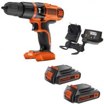 Black and Decker BDCH188 18v Cordless Combi Drill 2 x 2ah Li-ion Battery Charger No Case