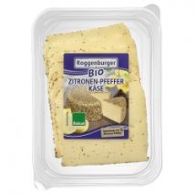 Zitronen-Pfeffer-Käse aus Bayern, geschnitten, laktosefrei