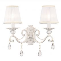 Grace Wall Candle Lamp White with Gold & Crystal, 2 Light, E14
