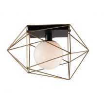 Abraxas Globe Cage Semi Flush Ceiling Light, Black, Gold, E27