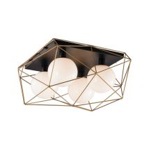 Abraxas Globe Cage Semi Flush Ceiling Light, Black, Gold, E27
