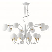 Aida 20 Light Multi Arm Globe Ceiling Pendant, White, Gold, G9