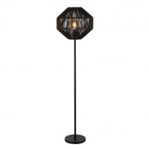 1 Light Floor Lamp, Black Wicker
