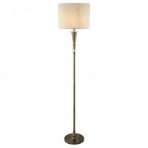 Oscar 1 Light Floor Lamp Antique Brass, Cream with Linen Shade, E27