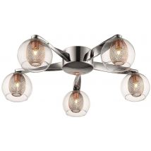 Spring 5 Light Flush Multi Arm Mesh Ceiling Light Chrome, Copper, G9
