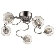 Spring 5 Light Flush Multi Arm Mesh Ceiling Light Chrome, Clear, G9