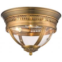 Spring 3 Light Flush Ceiling Light Antique Brass, Clear, E14