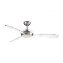 Sirocco 3 Blade 132cm Ceiling Fan with LED Light Satin Nickel, Tranparent Blades