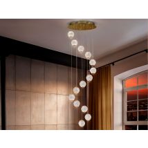 Austral Modern Cluster Drop 5 Light LED Pendant Light, Spherical Carved Crystal Globes, 1264lm, 3200K