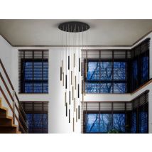Varas Cluster Drop Ultra Slim 14 Light Dimmable Suspension 3 Meter Max Hanging Light, Gold & Matt Black with Remote Control