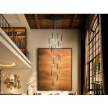 Varas Cluster Drop Ultra Slim 14 Light Dimmable Suspension 5 Meter Max Hanging Light, Gold & Matt Black Finish