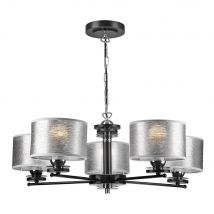 Rosa Multi Arm Pendant Ceiling Light With Fabric Shade, Black, 5x E27