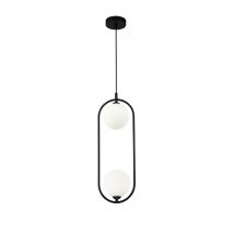 Modern Ring 2 Light Black Pendant Ceiling Light Glass Shade