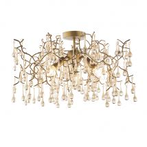 Rimini 3 Light Ceiling Semi Flush Aged Gold Paint & Champagne Lustre Glass