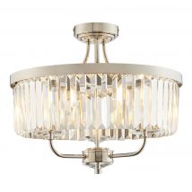 Ascoli 3 Light Ceiling Semi Flush Bright Nickel Plate & Clear Cut Glass