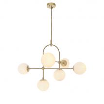 Cosenza 6 Light Ceiling Semi Flush Matt Antique Brass Plate & Opal Glass