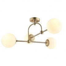 Cosenza 4 Light Ceiling Semi Flush Matt Antique Brass Plate & Opal Glass