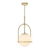 Cosenza Pendant Ceiling Light Matt Antique Brass Plate & Opal Glass