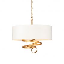 Merano Sanremo 3 Light Ceiling Pendant Gold Leaf & Ivory Cotton Fabric