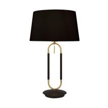 Jazz 1 Light Table Lamp, Satin Brass And Black, Black Velvet Shade Pull Switch