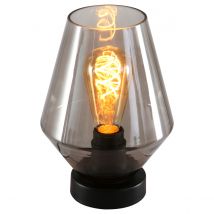 Ancilla Cylindrical Table Lamp Black Matt, Glass Transparent Grey