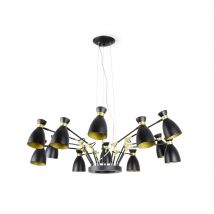 Retro 12 Light Multi Arm Ceiling Pendant Black, Copper, E14