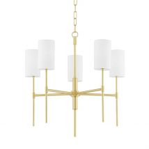 Olivia 5 Light Chandelier Brass, Belgium Linen, 2700K
