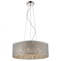 Traditional Pendant Ceiling 7 Light Silver, Crystal