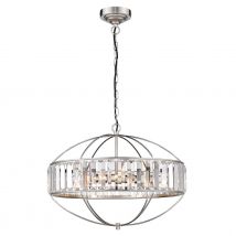 Contemporary Pendant Ceiling 4 Light Satin Nickel, Crystal